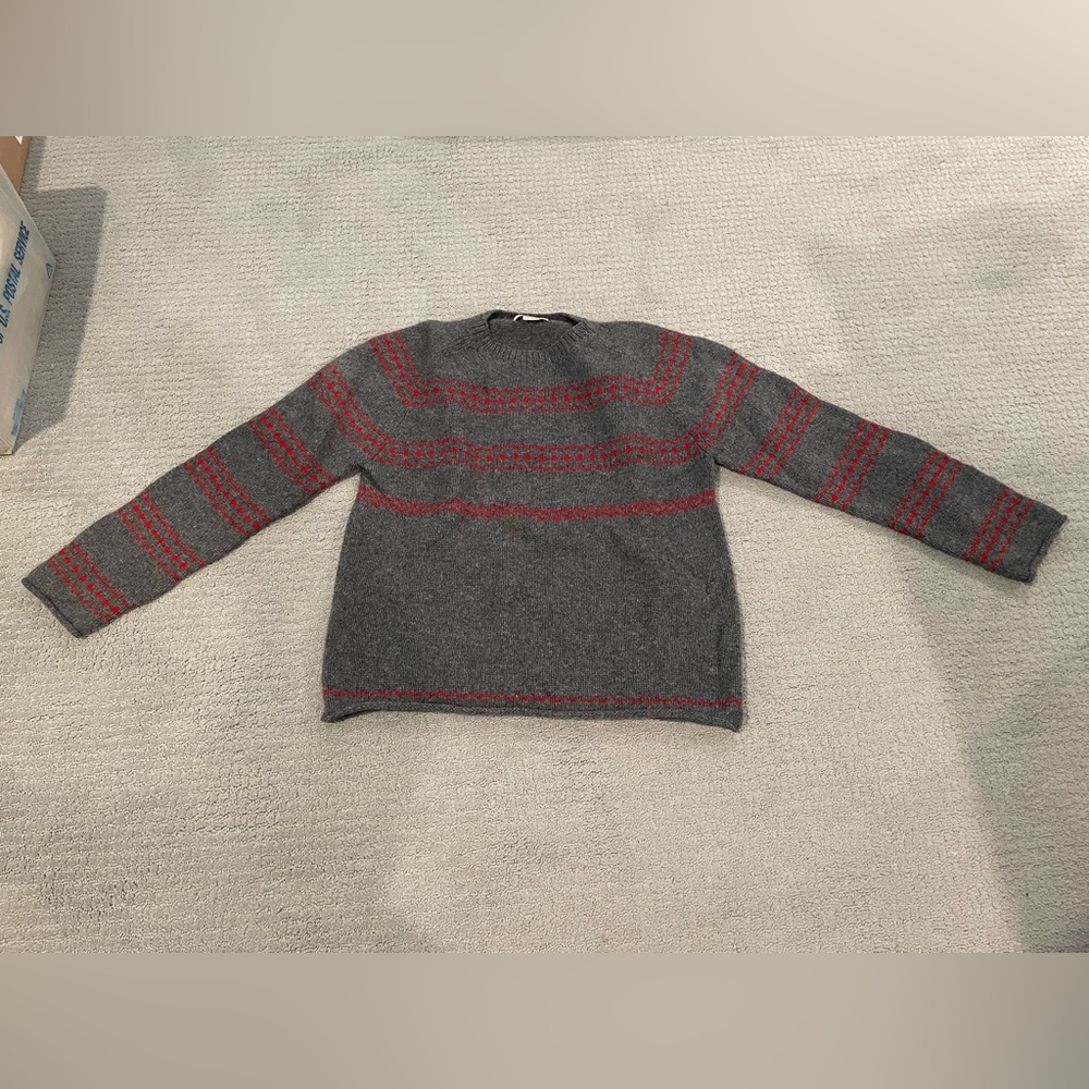 J. Crew Grey and Red Knit Sweater